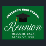Green High School Reunion Custom Alumni Welcome Poster<br><div class="desc">A classic custom class reunion party welcome poster for alumnus in green and white typography for a high school,  college,  or university. Customise with your school name and graduating class  for great personalised alumni celebration decor.</div>