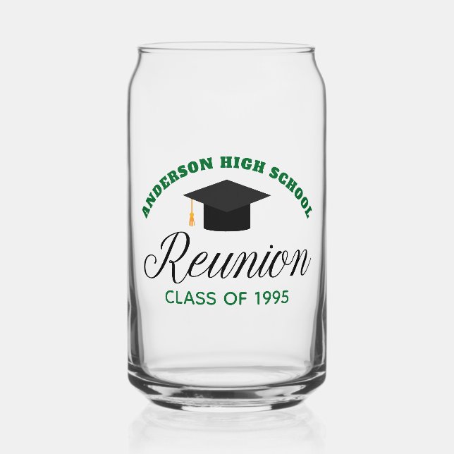 Green High School Reunion Party Custom Alumni Can Glass (Front)