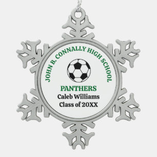 Green High School Soccer Team Personalised Snowflake Pewter Christmas Ornament