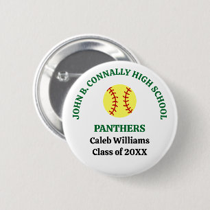 Green High School Softball Player Personalised 6 Cm Round Badge