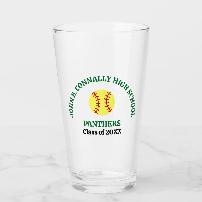 Green High School Softball Player Personalised Glass (Front)