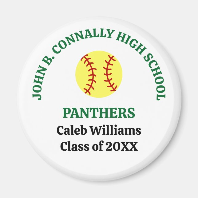 Green High School Softball Player Personalised Magnet (Front)