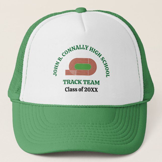 Green High School Track Team Custom Trucker Hat (Front)