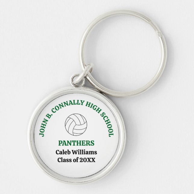 Green High School Volleyball Player Personalised Key Ring (Front)