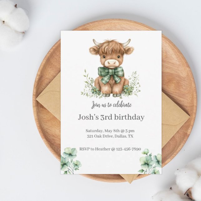 Green Highland Cow Birthday Party Invitation (Creator Uploaded)