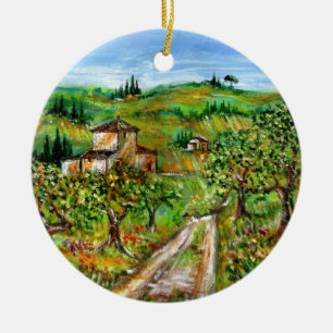 GREEN HILLS AND OLIVE TREES IN TUSCANY LANDSCAPE CERAMIC TREE DECORATION
