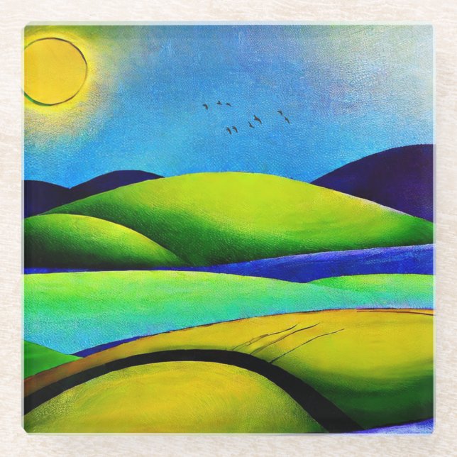 Green Hills Landscape Glass Coaster (Front)