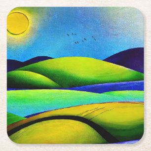 Green Hills Landscape Square Paper Coaster
