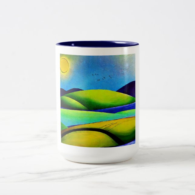 Green Hills Landscape Two-Tone Coffee Mug (Center)