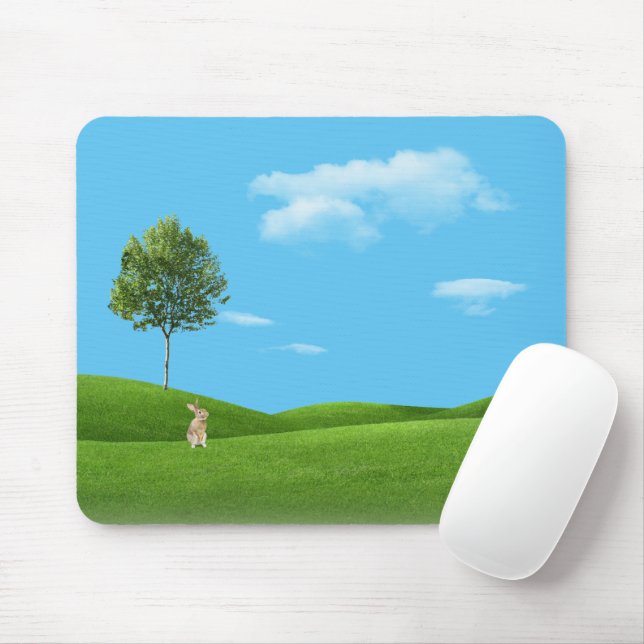Green Hills with Rabbit Mouse Mat (With Mouse)