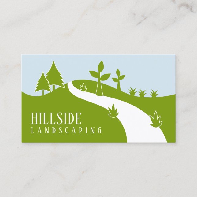 Green Hillside Landscaping Vector Landscaper Business Card (Front)