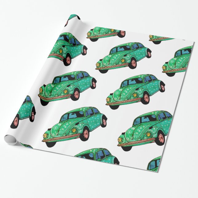 Green hippie Car Mandala Wrapping Paper (Unrolled)
