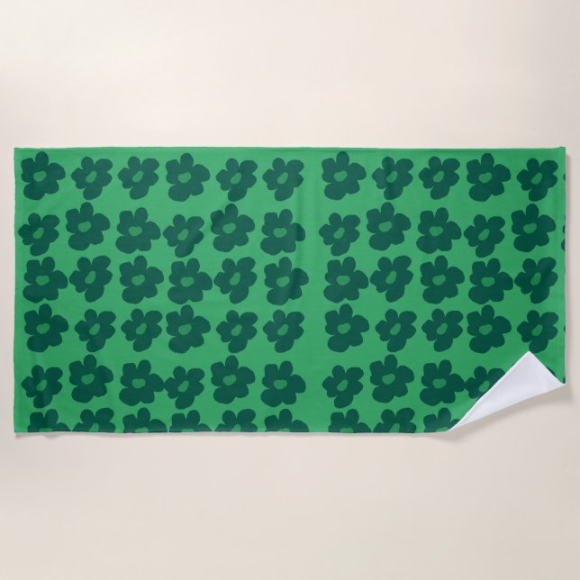 Green Hippie Flowers  Beach Towel (Front)