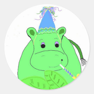Green Hippo Birthday Classic Round Sticker