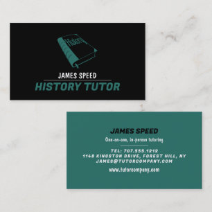 Green History Book, History Tutor, Teacher Business Card