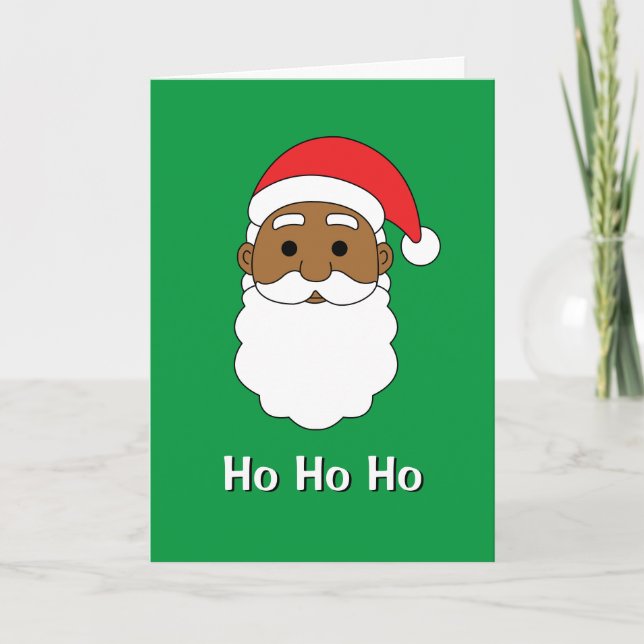 Green Ho Ho Ho African American Santa Claus Family Holiday Card (Front)