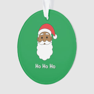 Green Ho Ho Ho African American Santa Claus Family Ornament
