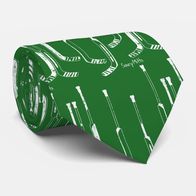 Green Hockey Goalie Sticks Tie (Rolled)