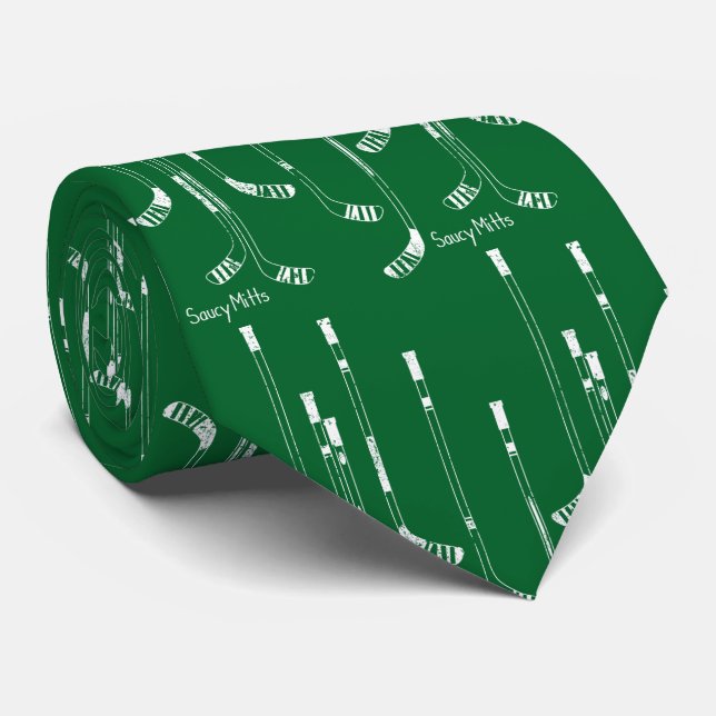 Green Hockey Sticks Tie (Rolled)