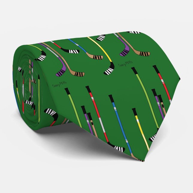 Green Hockey Sticks Tie (Rolled)