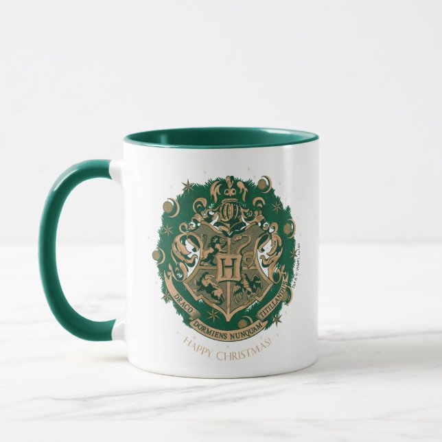Green HOGWARTS™ Crest Holiday Wreath Mug (Left)