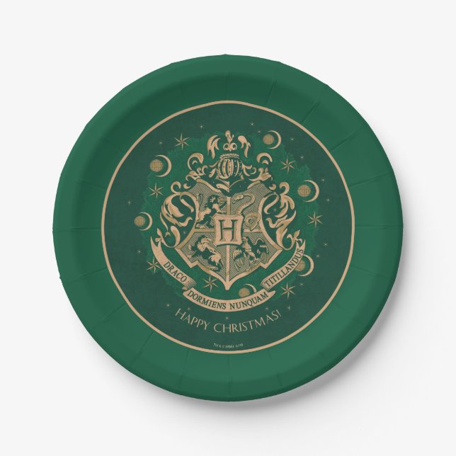 Green HOGWARTS™ Crest Holiday Wreath Paper Plate (Front)