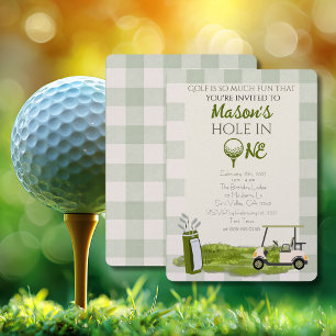 Green Hole In ONE Boy First Birthday Party Invitation