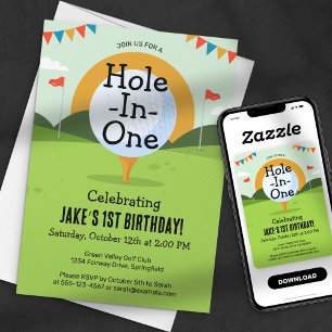 Green Hole-In-One Golf Birthday Par-tee Invitation
