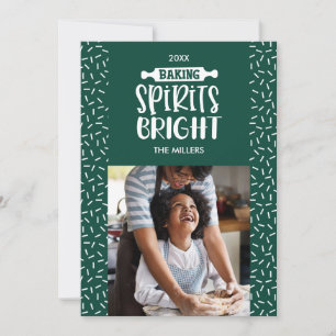 Green Holiday Baking Spirits Bright Photo Card