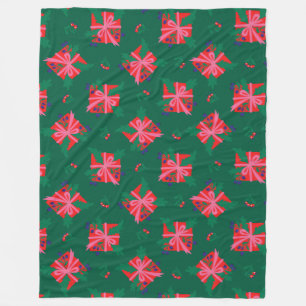 Green Holiday Christmas Fleece Blanket