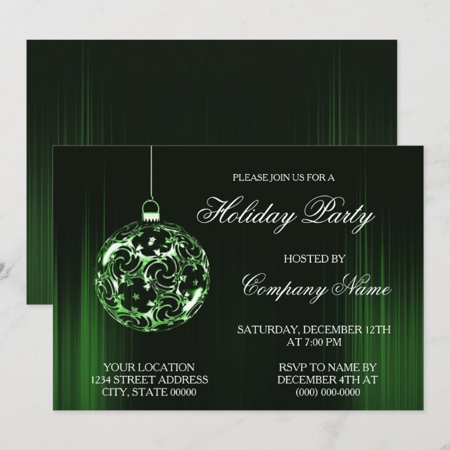 Green Holiday Christmas Ornament Invitation (Front/Back)