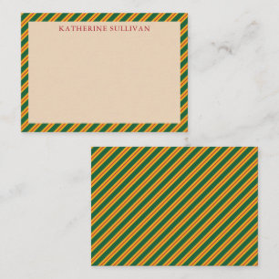 Green Holiday Christmas Pinstripes Flat Note Card