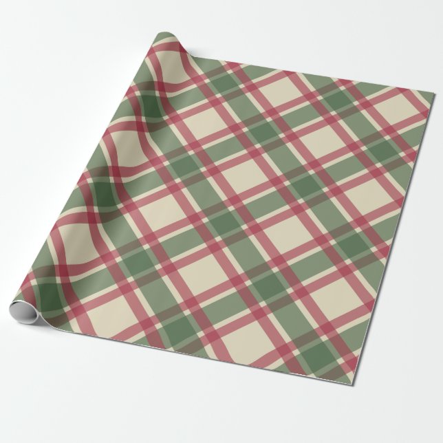 Green Holiday Christmas Plaid Gift Wrapping Paper (Unrolled)
