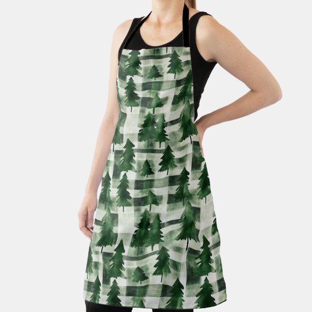 GREEN HOLIDAY CHRISTMAS TREES & PLAIDS APRON (Insitu)