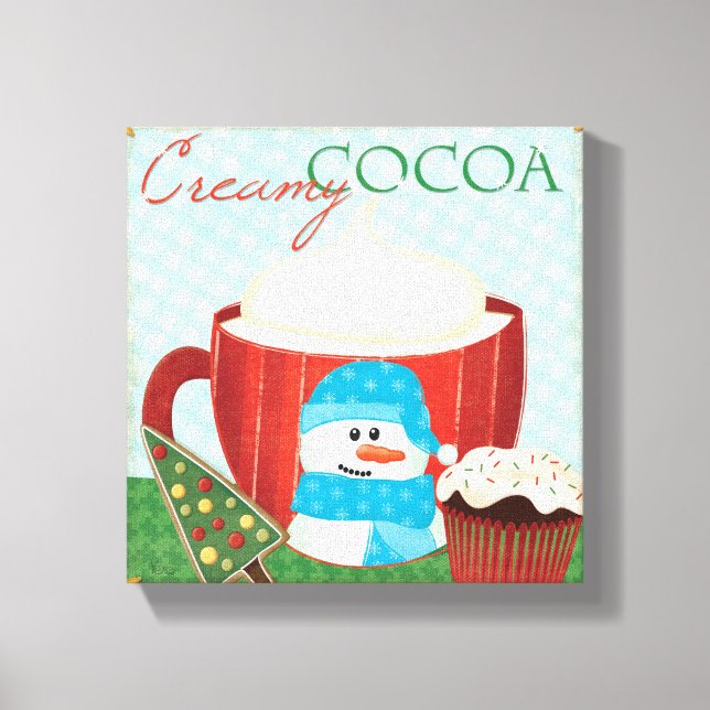 Green Holiday Cup with Hot Cocoa Canvas Print (Front)