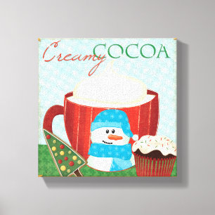 Green Holiday Cup with Hot Cocoa Canvas Print