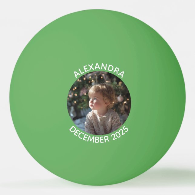 Green Holiday Family Photo Ping Pong Ball (Front)