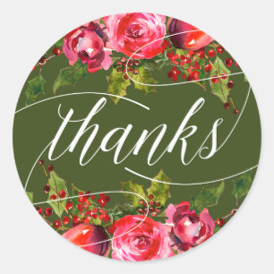 Green Holiday Floral Wedding Favour Thank You Classic Round Sticker