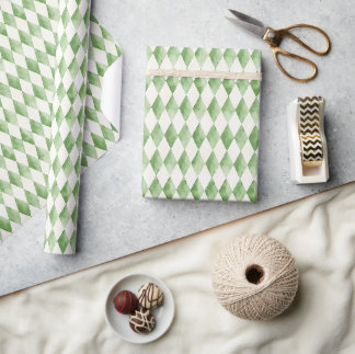 Green holiday harlequin diamond pattern wrapping paper