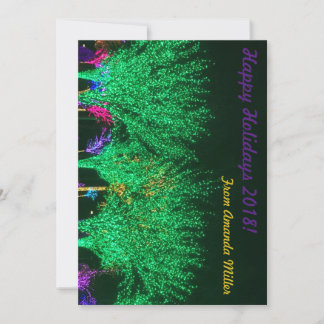 Green Holiday Lit Trees Holiday Flat Card
