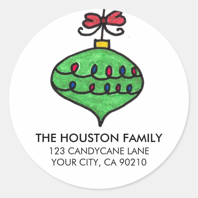 Green Holiday Ornament Classic Round Sticker (Front)