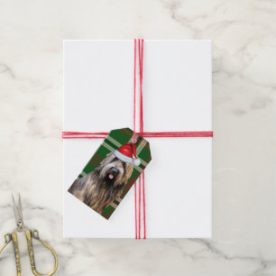 Green Holiday Plaid Briard Shepherd Dog Christmas Gift Tags