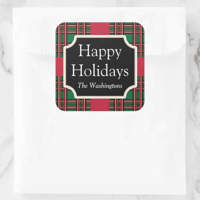 Green Holiday Plaid Christmas Present Stickers (Bag)