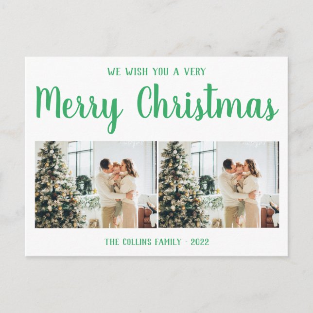 Green Holiday Post Card | Modern Merry Christmas (Front)