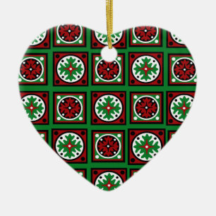 Green Holiday Quilt Ceramic Tree Decoration