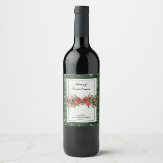 Green Holiday Ribbon Holly Wine Label