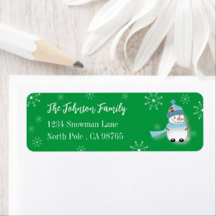 Green Holiday Snowman Return Address Labels