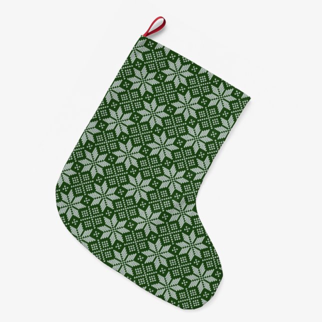 Green Holiday Sweater Large Christmas Stocking (Front (Hanging))