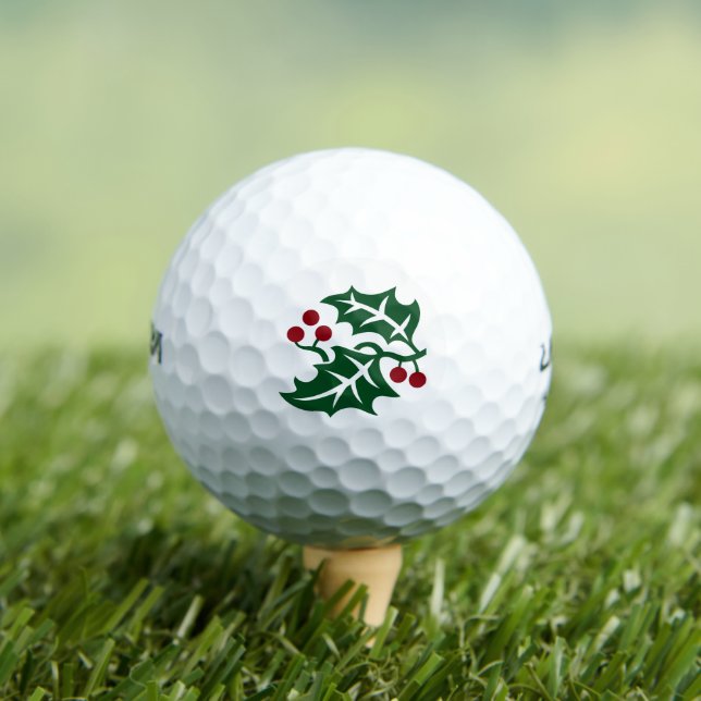 Green Holly and Red Berries Christmas Holiday Golf Balls (Insitu Tee)
