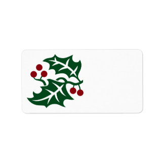 Green Holly and Red Berries Christmas Holiday Label
